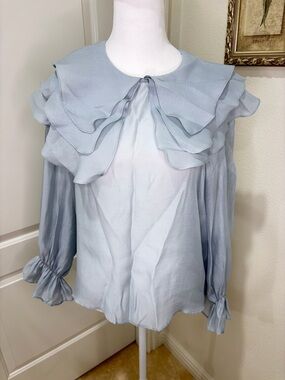 Light Blue/Gray Ruffle Collar Long-Sleeve Women's Top KOREAN FASHION
